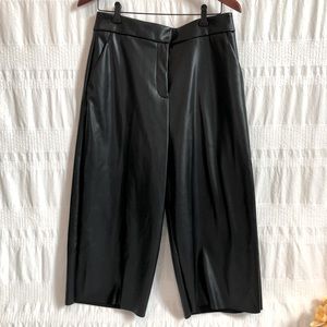 DKNY faux leather cropped wide legged pants, black, NWT